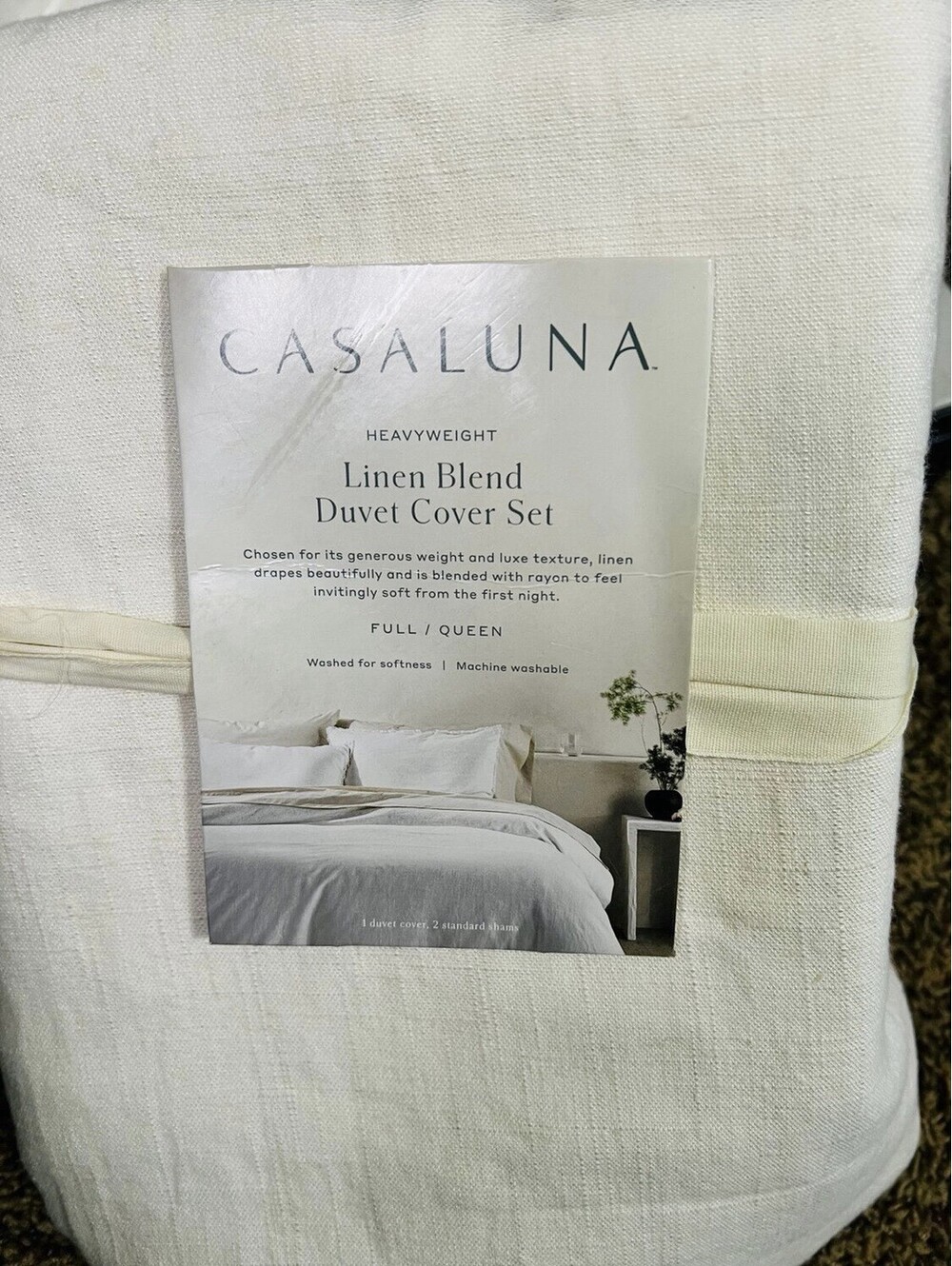 Casaluna Heavyweight Linen Duvet Queen light cream ivory quilt blanket New